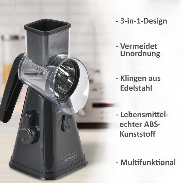 HOMESMART Obst- und Gem&uuml;seschneider mit 3 Klingen, 18x14x28cm, Schwarz image number 15