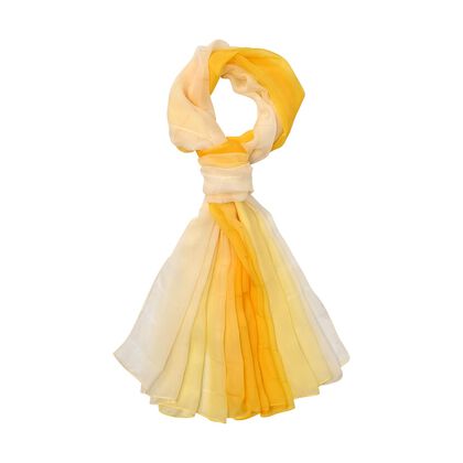 LA MAREY - 100% Maulbeeren-Seidenschal, Chiffon, 110x180 cm, Wei&szlig;/Gelb