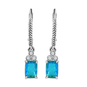 Pfau Quarz Triplette, Weißer Zirkon Ohrringe 925 Silber platiniert ca. 2.17 ct