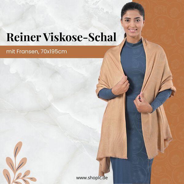 Reiner Viskose-Schal mit Fransen, 70x195cm, Beige image number 2