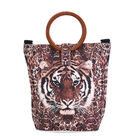 Handtasche mit Holzgriff, Tiger Muster, Größe 32x12x29cm, Braun