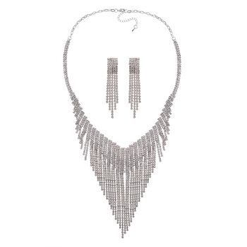 Wei&szlig;er Kristall Halskette und Ohrringe Schmuckset, Messing