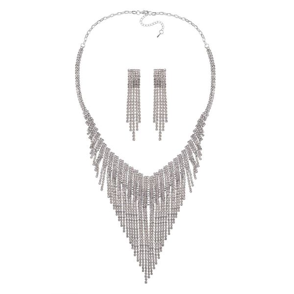 Wei&szlig;er Kristall Halskette und Ohrringe Schmuckset, Messing