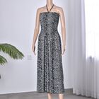 Halsträger in langem, gesmoktem Kleid, 32x75cm, schwarzer und weißer Leopardendruck