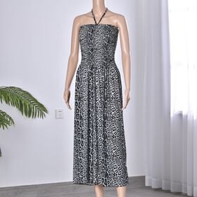 Langes Neckholder-Kleid, schwarz und weiß