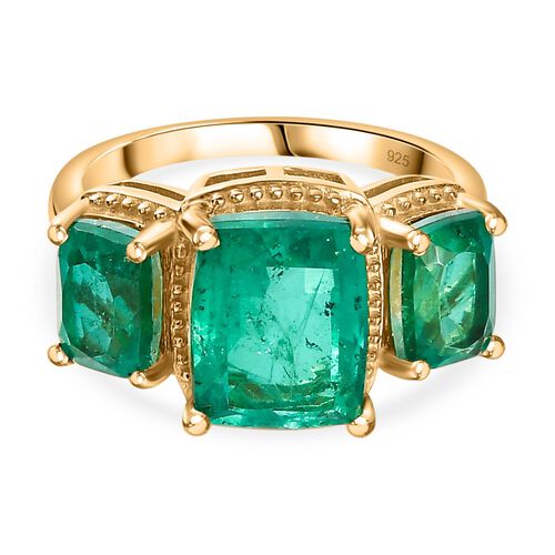 Smaragd-Quarz Triplette Ring 925 Silber 750 Gelbgold Vermeil (Größe 17.00) ca. 6,05 ct image number 0