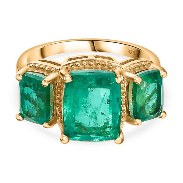 Smaragd-Quarz Triplette Ring 925 Silber 750 Gelbgold Vermeil (Größe 17.00) ca. 6,05 ct image number 0