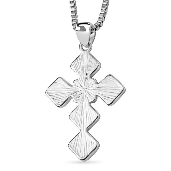 Wei&szlig;er Kreuz Kristall Halskette, ca. 60 cm, silberfarben image number 4