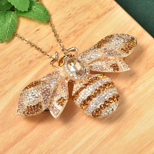 Champagner Glas und mehrfarbiger Kristall Honigbienen-Anh&auml;nger mit Kette, ca. 60 cm, goldfarben ca. 6,00 ct image number 2