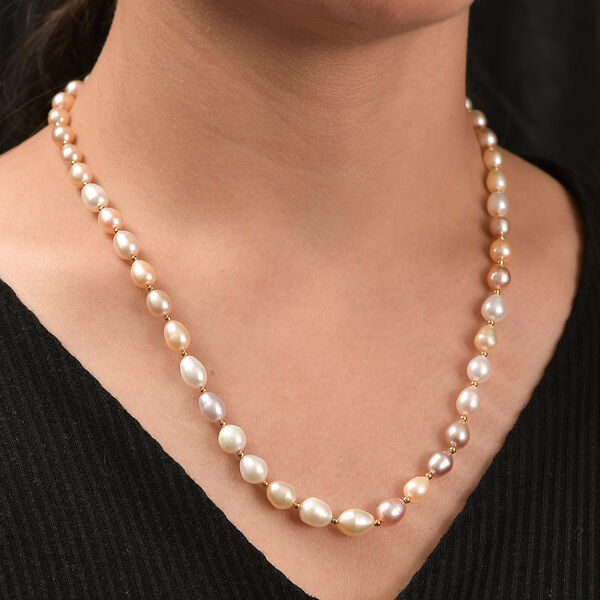 AA Mehrfarbige S&uuml;&szlig;wasser Perle Halskette ca. 45 cm 925 Silber 750 Gelbgold Vermeil image number 2