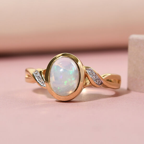 Nat&uuml;rlicher, &auml;thiopischer Opal und Zirkon-Ring, 925 Silber vergoldet  ca. 0,84 ct image number 2