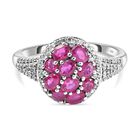 Afrikanischer Rubin (Fissure gefüllt) und Zirkon-Ring, 925 Silber platiniert (Größe 20.00) ca. 3.18 ct