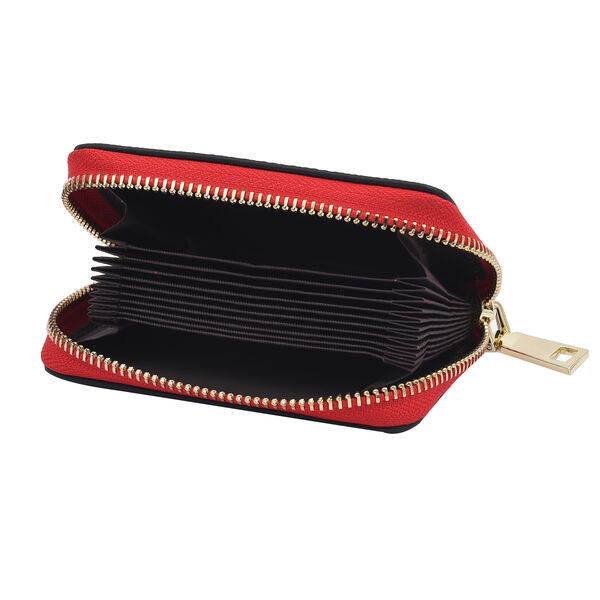 SENCILLEZ Geldbörse aus 100% echtem Leder und RFID Schutz, Leopardenmuster, Größe 12x2x8 cm, Schwarz und Rot image number 4