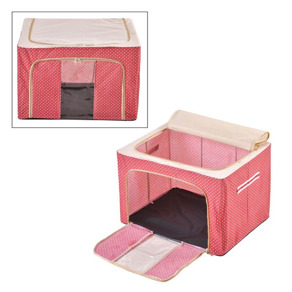 66L Stapelbare Aufbewahrungsbox mit Metallrahmen, Rotes Punkte Muster image number 0