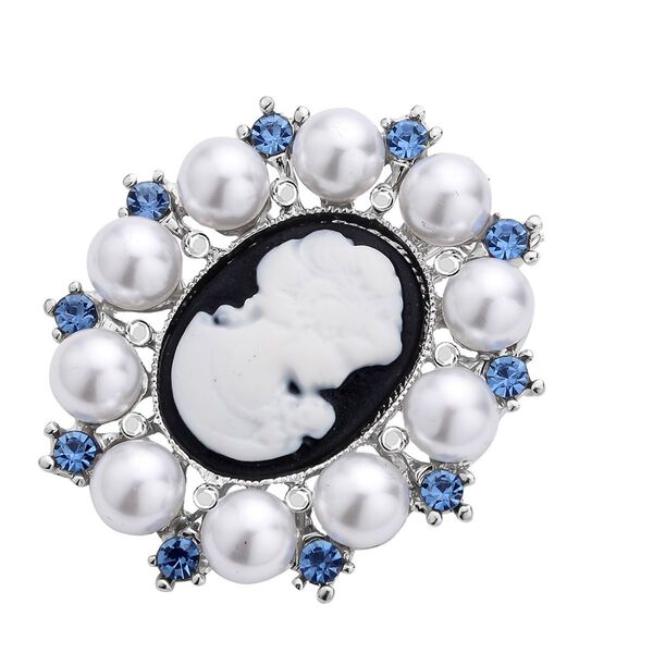 Kamee-Schmuck, Kunststoff Perlen Kette mit Anhänger, Silberfarben image number 7