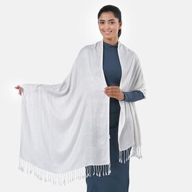 Jacquard-Schal aus Viskose mit Fransen 70 x 195 cm, Elfenbein