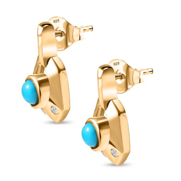 AA Sleeping Beauty Türkis, Weißer Zirkon Art Deco Ohrringe 925 Silber 750 Gelbgold Vermeil ca. 0.61 ct image number 5