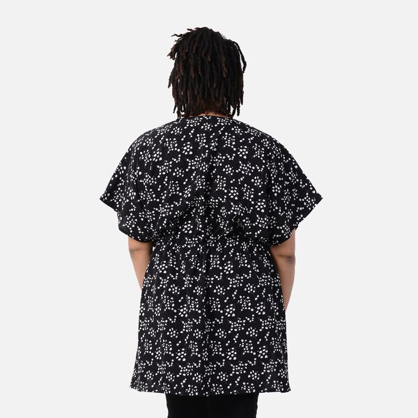 Kimono mit G&uuml;rtel, Blumenmuster, Schwarz-Wei&szlig;, Einheitsgr&ouml;&szlig;e &nbsp; image number 2