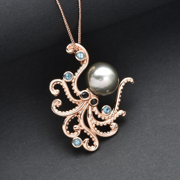 Tahiti Perle und London Blau Topas-Anh&auml;nger mit Kette, ca. 45 cm, 925 Silber ros&eacute;vergoldet ca. 0,18 ct image number 3