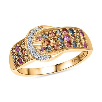 D'Joy AA Mehrfarbiger Saphir Ring 925 Silber 750 Gelbgold Vermeil (Gr&ouml;&szlig;e 18.00) ca. 1.08 ct