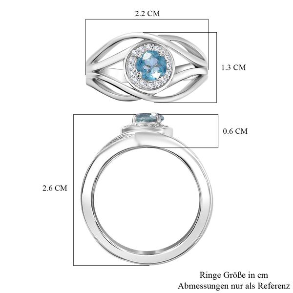 TUCSON FIND - Natürlicher AA Aqua Kyanit, Weißer Zirkon Ring 925 Silber rhodiniert (Größe 19.00) ca. 0.81 ct image number 7