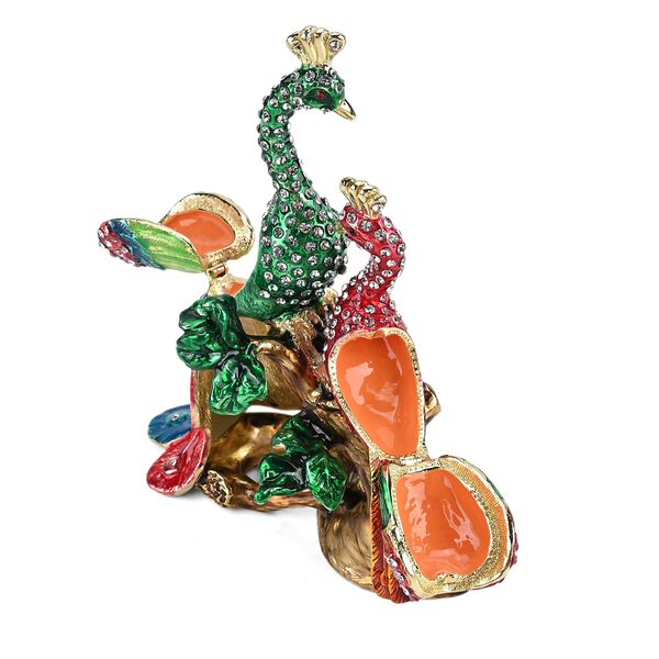 " Two peacocks shape Trinket Storage Box - red+green Material: Alloy + diamond size: 11*5.3*14cm  " image number 6