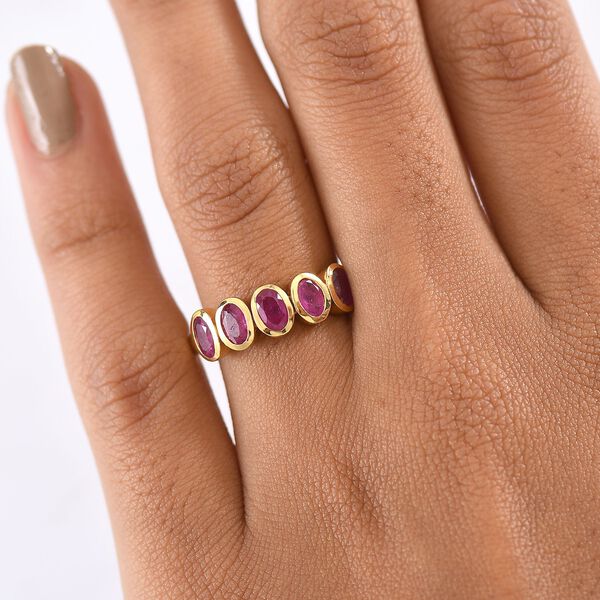 D'Joy Afrikanischer Rubin (Fissure gef&uuml;llt) Ring 925 Silber 750 Gelb Vergoldet (Gr&ouml;&szlig;e 18.00) ca. 1,69 ct image number 3