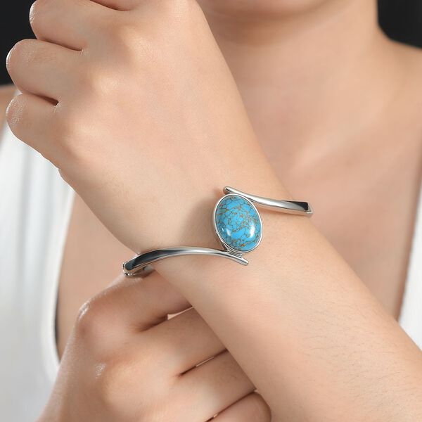 Blaues Türkis Armreif ca. 19 cm Edelstahl ca. 12.28 ct image number 3