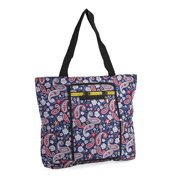 Faltbare Einkaufstasche aus wasserabweisendem Polyester, Paisley-Design, 40x43 cm, Tragegriffe 22 cm, Rot image number 5