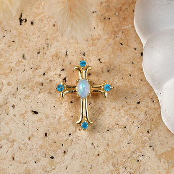 D'Joy AA Nat&uuml;rlicher, &auml;thiopischer Welo Opal, Neon Apatit Anh&auml;nger 925 Silber 750 Vergoldet ca. 0.38 ct