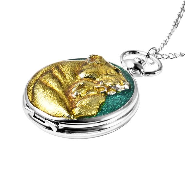 STRADA Taschenuhr mit 79cm Kette im L&ouml;we und L&ouml;wenbaby Motiv, Japanisches Uhrwerk image number 4