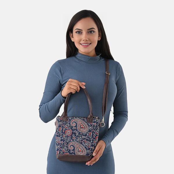 Crossbody Baumwolle, Blockprint, 25.4 x 23 cm, Blau image number 1