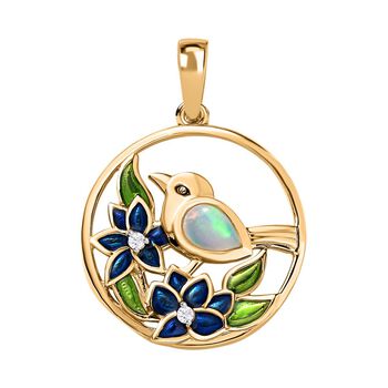 AA Nat&uuml;rlicher, &auml;thiopischer Welo Opal, Wei&szlig;er Zirkon Anh&auml;nger 925 Silber Gelbgold Vermeil ca. 0,34 ct.