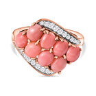 Oregon Sonnenaufgang Pfirsich Opal, Wei&szlig;er Zirkon Ringe 925 Silber Ros&eacute;gold Vermeil (Gr&ouml;&szlig;e 16.00) ca. 2.36 ct