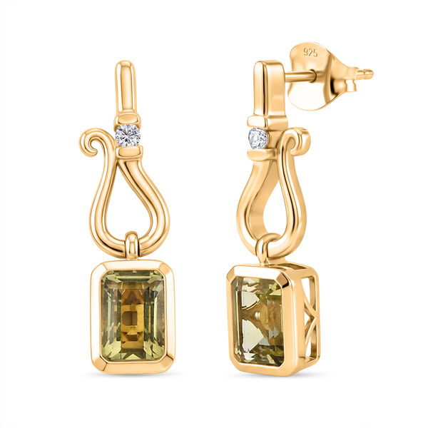 D'Joy AAA Ouro Verde-Quarz, Wei&szlig;er Zirkon Ohrringe 925 Silber 750 Vergoldet ca. 2,11 ct.