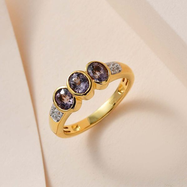 AA Nat&uuml;rlicher Tansanischer Lavendel-Spinell, Wei&szlig;er Zirkon Ring, 925 Silber Gelbgold Vermeil, (Gr&ouml;&szlig;e 18.00) ca. 1.38 ct image number 2
