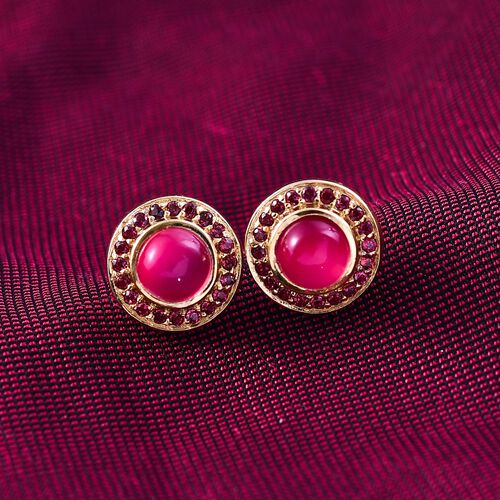 D'Joy Maulbeer Mondstein, Orissa Rose Granat Ohrringe 925 Silber 750 Gelb Vergoldet ca. 2.65 ct image number 1