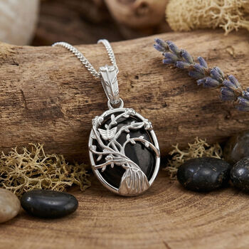 D'Joy Shungit Schmuckset ca. 45 cm 925 Silber rhodiniert ca. 7,11 ct.