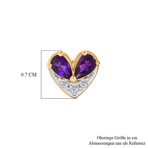 GP Amore Kollektion - Nat&uuml;rlicher Rhodolith Granat, Wei&szlig;er Zirkon Ohrringe 925 Silber 750 Gelb Vergoldet ca. 1.39 ct image number 4