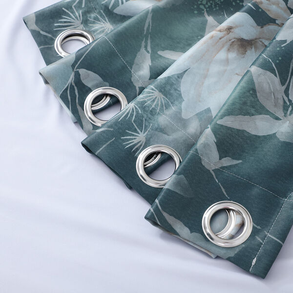 2er-Set - Verdunkelungsvorh&auml;nge mit 8 Metallringen, Blumenmuster, Dunkelgr&uuml;n-Schwarz und Wei&szlig;&nbsp; image number 4