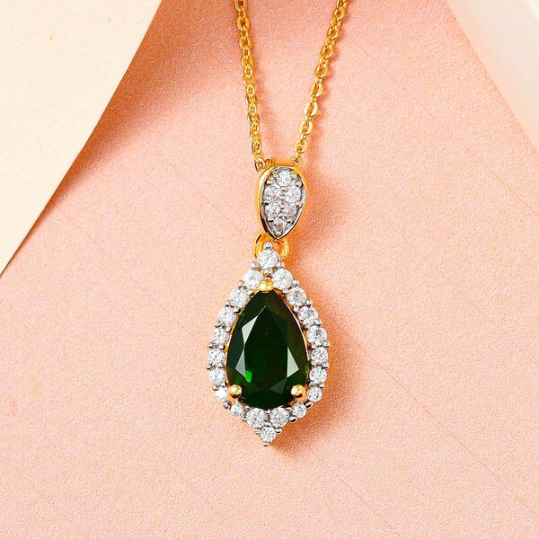 Nat&uuml;rlicher Chrom Turmalin und wei&szlig;er Zirkon-Anh&auml;nger mit Kette - 1,60 ct. image number 3