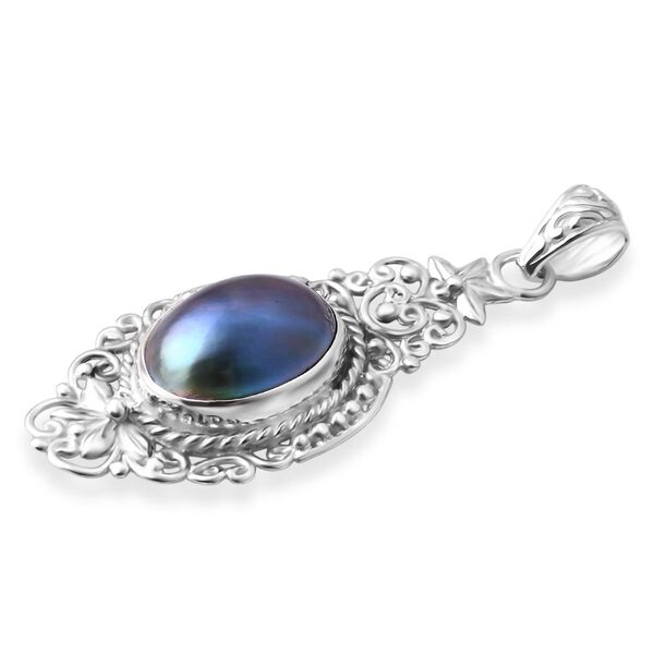 Blau Mabe Perle (16x12 mm) Anhänger 925 Silber image number 3