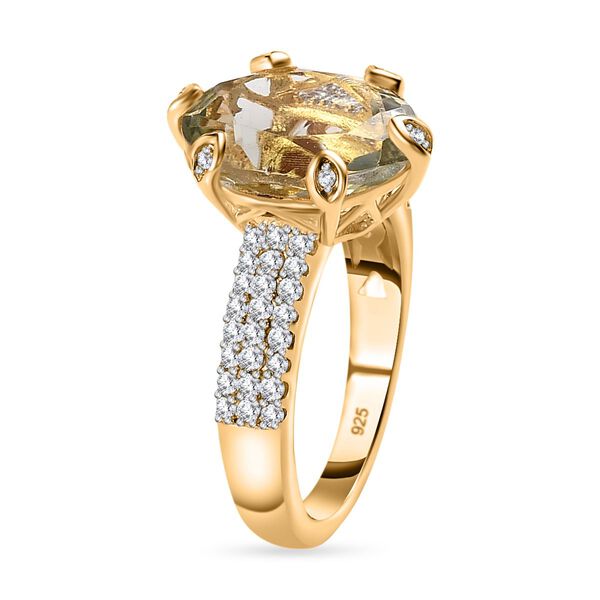 AA Prasiolith, Wei&szlig;er Zirkon Ring, 925 Silber vergoldet (Gr&ouml;&szlig;e 18.00) ca. 5.06 ct image number 5