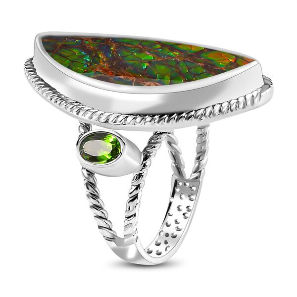 Kanadischer Ammolit und nat&uuml;rlicher Chromdiopsid Ring, 925 Silber platiniert (Gr&ouml;&szlig;e 16.00) ca. 14.44 ct image number 5