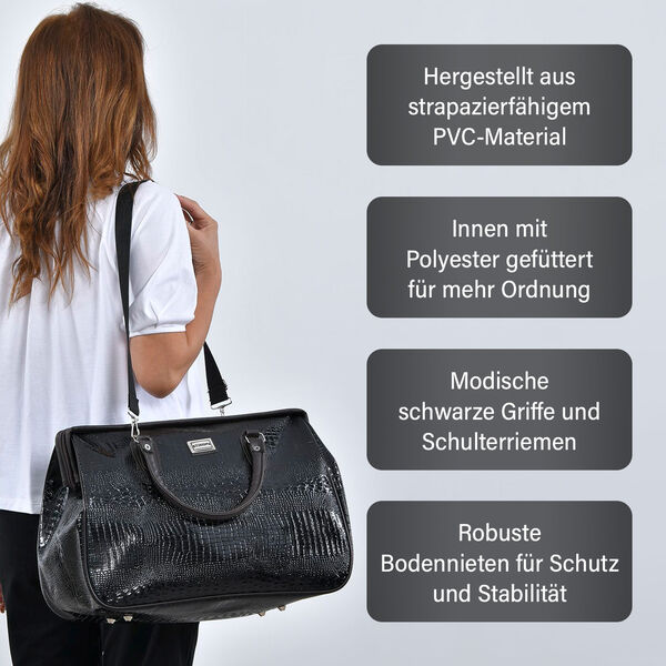 PASSAGE Weekender Reisetasche mit Korkodilprägung, Schwarz image number 2
