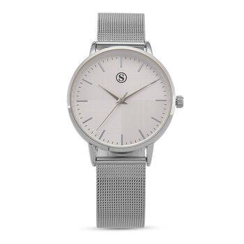 STRADA Armbanduhr, zweifarbiges Sonnenschliff Zifferblatt, Silberfarben, 316L Edelstahl Mesharmband