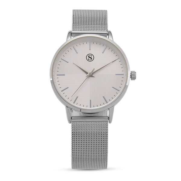 STRADA Armbanduhr, zweifarbiges Sonnenschliff Zifferblatt, Silberfarben, 316L Edelstahl Mesharmband