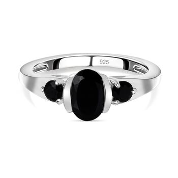 Schwarzer Spinell Ring, 925 Silber, (Gr&ouml;&szlig;e 20.00), ca. 1.17 ct