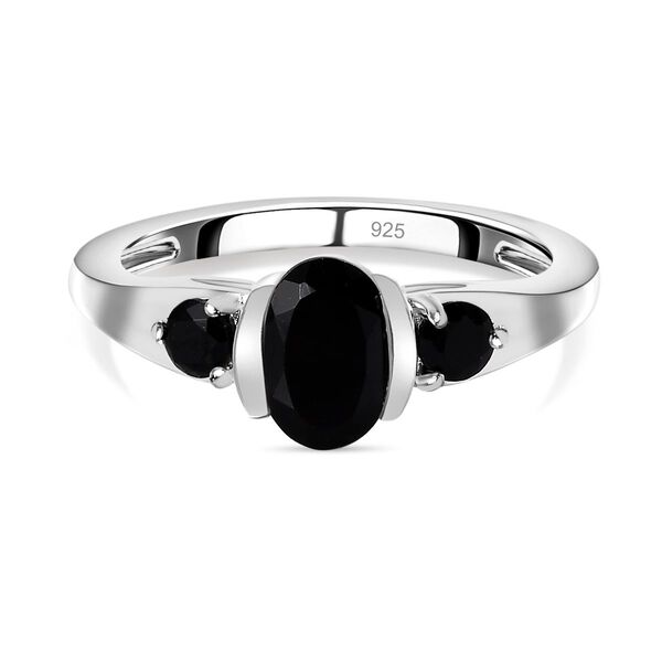 Schwarzer Spinell Ring, 925 Silber, (Gr&ouml;&szlig;e 20.00), ca. 1.17 ct