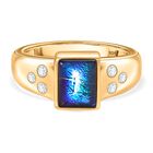 Ammolit, Weißer Zirkon Ring 925 Silber 750 Gelbgold Vermeil (Größe 17.00) ca. 1,54 ct